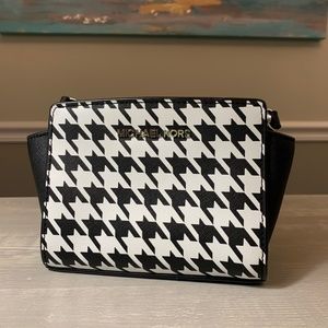 Michael Kors Mini Black and White Houndstooth Crossbody